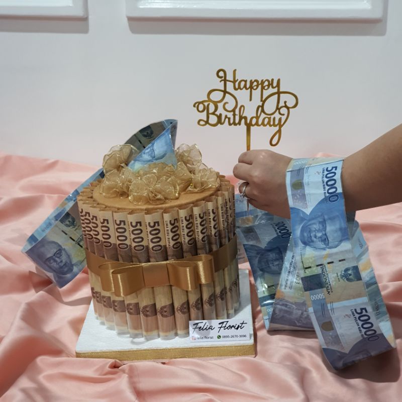 Kue Ulang Tahun | Birthday Gift | Anniversary Cake | Pull Out Money Cake 1 Tier High Small | Kue Uan