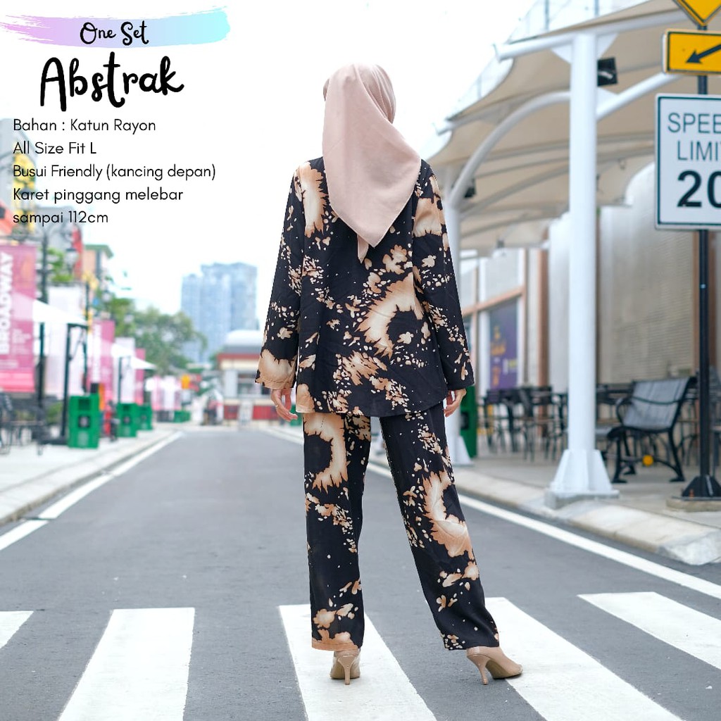 Piyama Dewasa Abstrak One Set Setelan Motif Murah Bahan Katun Rayon Premium Nyaman Dipakai Bisa cod