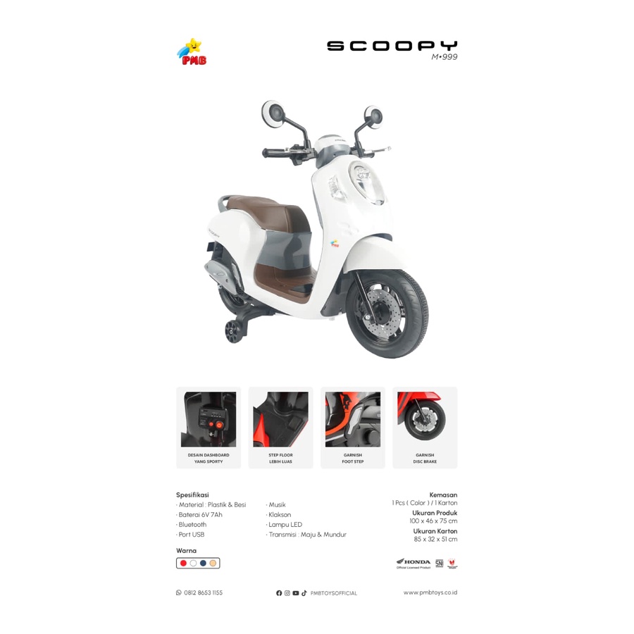 Motor Aki M999 Honda Scoopy - Official Licensed by Honda, mainan anak, motor anak, motoran anak murah