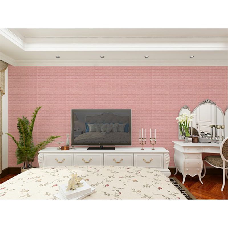 wallpaper dinding batu bata 3D 70x77cm wallpaper batu bata timbul wallfoam high quality-Pink bata 70x77