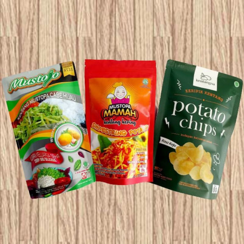 

[TERMURAH]paket promo serba kentang,keripik kentang keju/mustofa cabe merah/mustofa cabe hijau