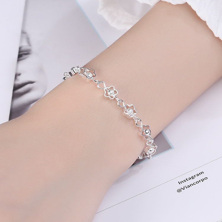 Gelang Tangan Silver Frosted Handmade Desain Bunga Plum Mekar Hollow Untuk Wanita