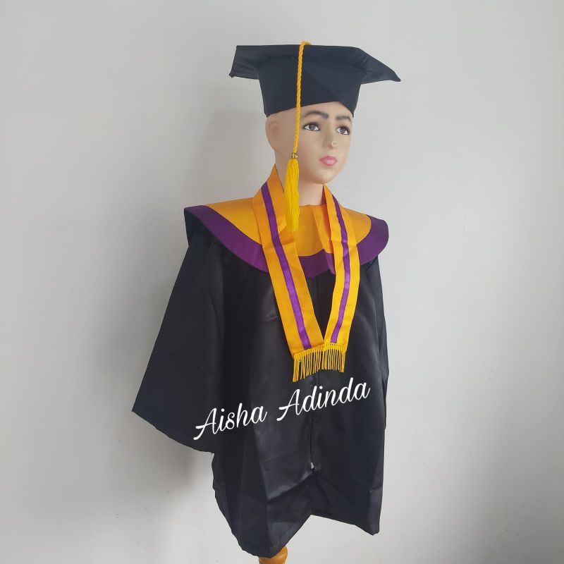 BAJU TOGA WISUDA ANAK PAUD TK DEWASA MURAH ORIGINAL 100% KUNING EMAS LIST UNGGU
