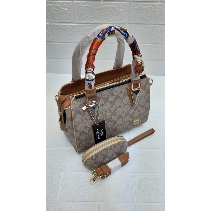 TAS FASHION COACH + DOMPET KOIN DAN TALI PANJANG WANITA PEREMPUAN CEWEK COKLAT HITAM