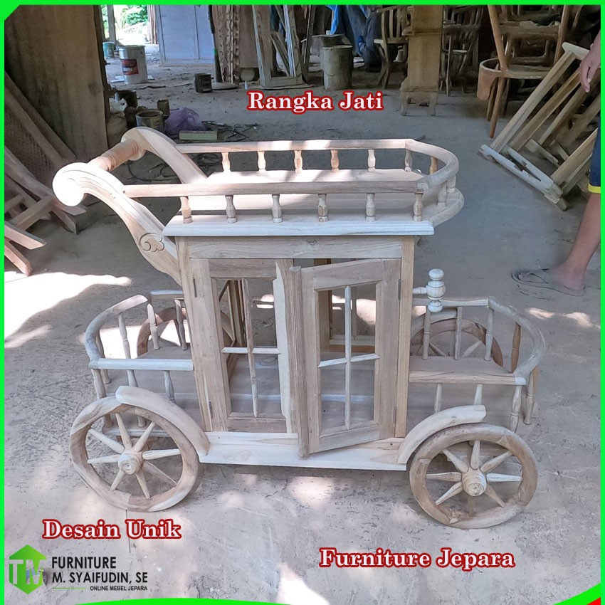 Troli Kereta Dorong Nampan Jati Minimalis Mentahan Mebel Jepara