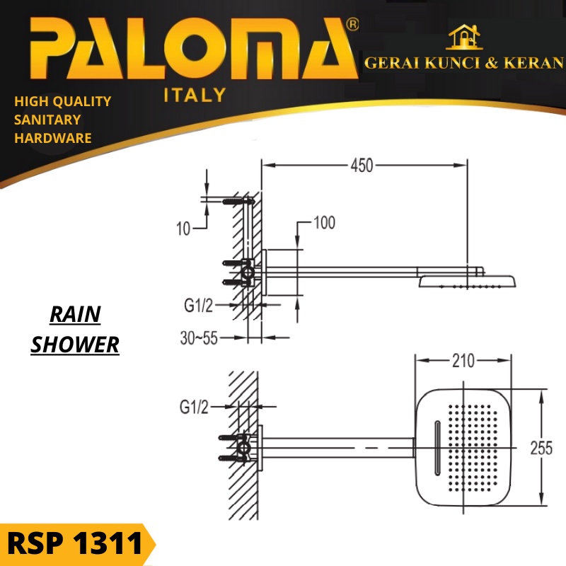 PALOMA RSP 1311 DUAL FUNCTION RAIN SHOWER WITH WATERFALL SHOWER TWOWAY