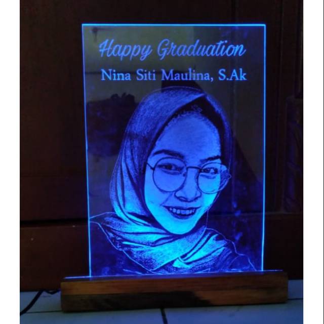 Kado ultah anniv wedding Lampu tidur custom lukisan kaca acrylic grafir