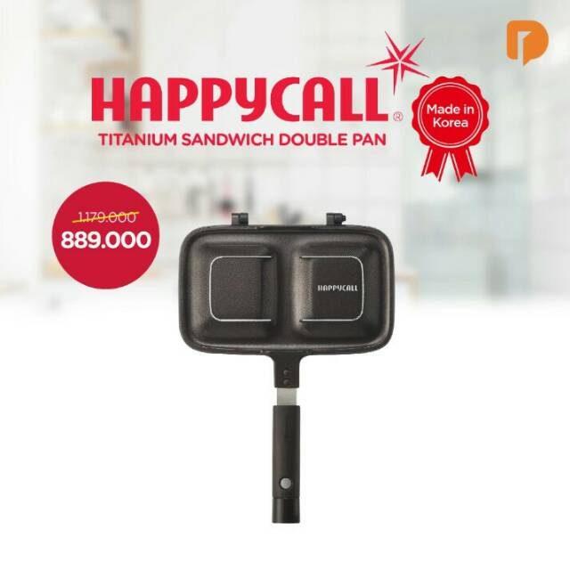 Alat wajan panggang serbaguna Happycall Titanium Sandwich Double Pan