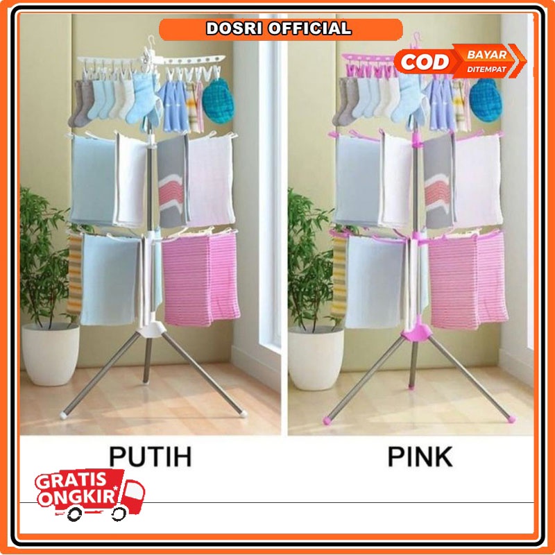 [BISA COD] Jemuran Lipat Menara 3 Susun Jemuran Pakaian Baju Bayi Handuk Kaos Kaki Stand Hanger