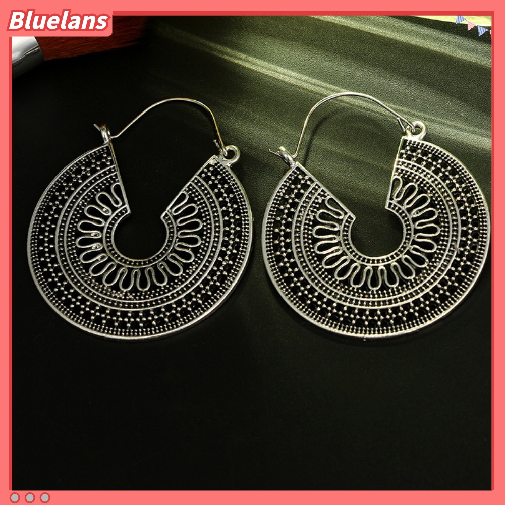 Bluelans Anting Hoop Bentuk C Model Hollow Gaya Vintage Untuk Wanita