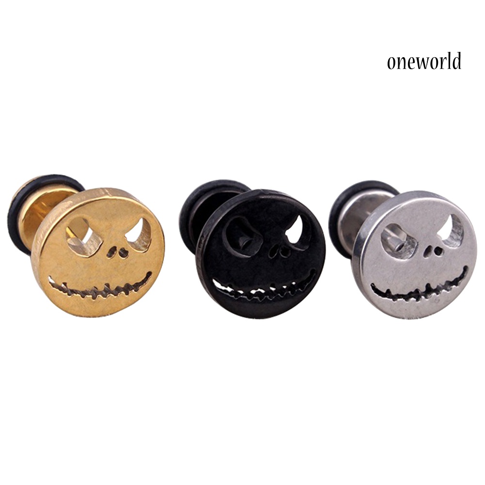 OW@ 1Pc Men Women Halloween Skull Titanium Steel Ear Stud Earrings Piercing Jewelry