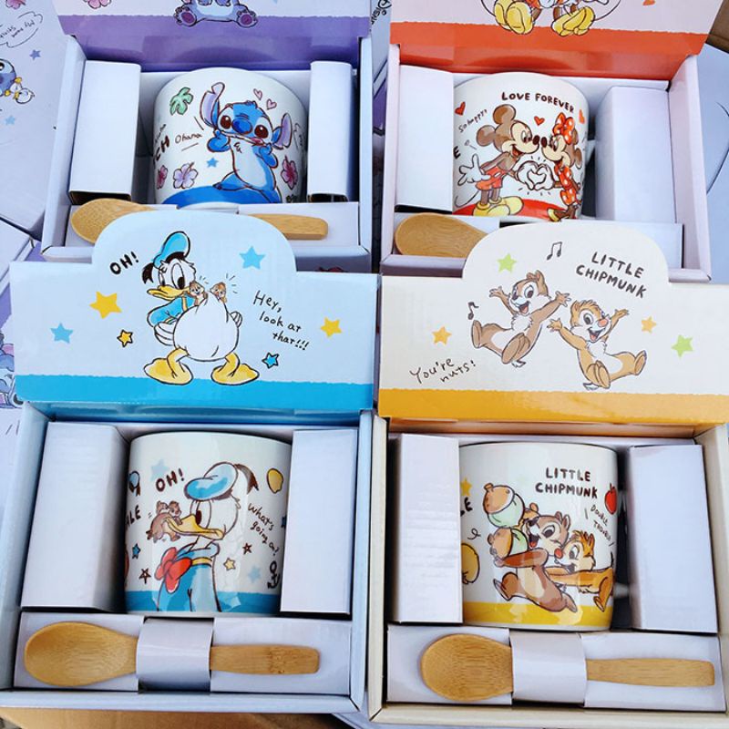 Gelas Cangkir Keramik Disney, Snoopy pooh chip &amp; dale doraemon rapunzel ariel alien stitch sinchan donald