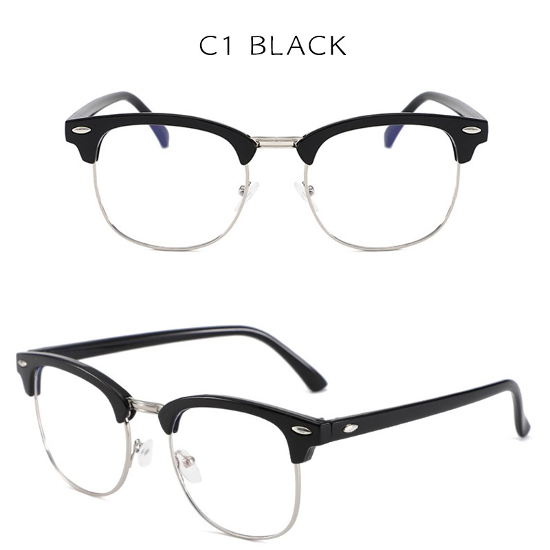 (YUZHU) Bayar di Tempat -0~-400° Optik Kacamata Korean Retro Hlaf Frame Kacamata Wanita/Pria Eyeglasses