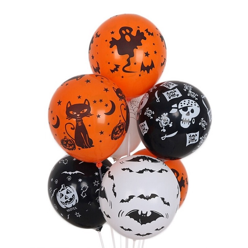 10pcs Balon Latex Tema Halloween Warna Hitam Oranye Untuk Dekorasi