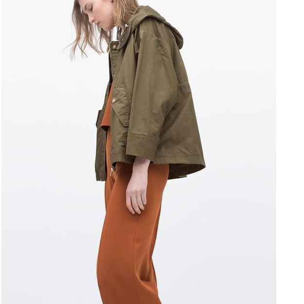C M 6843 Zara Hooded Parka Olive Green Jaket Wanita Branded Original Shopee Indonesia