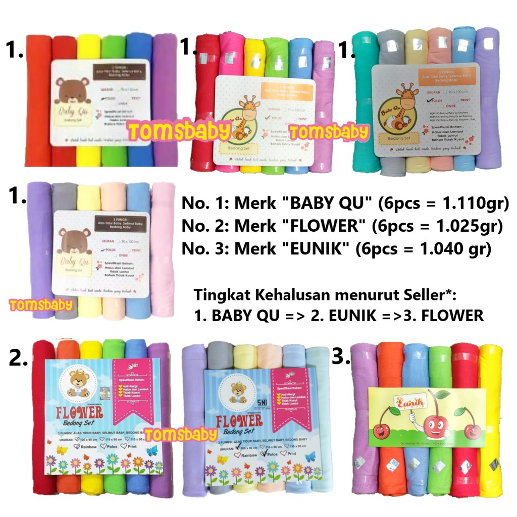 [TOMS] BABY QU (6pcs) bedong rainbow kaos isi 6pcs 90x100 (cm)