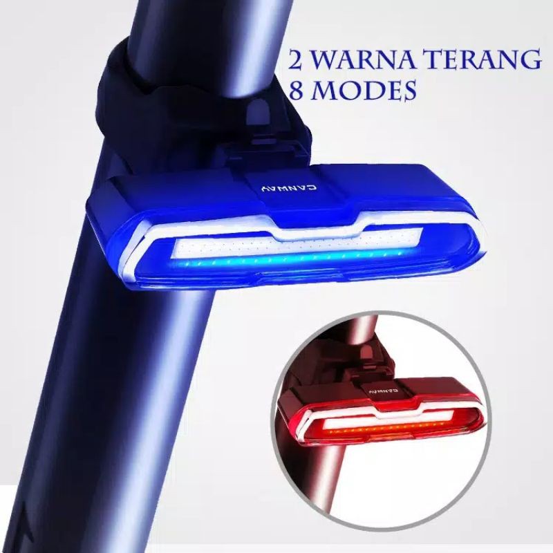 Lampu belakang sepeda LED 8 modes dengan USB 3 warna terang Red blue white