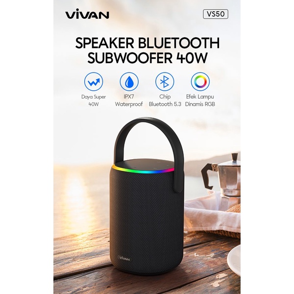 Vivan VS50 40W Ultra Bass Subwoofer Speaker Bluetooth 5.3 RGB IPX7