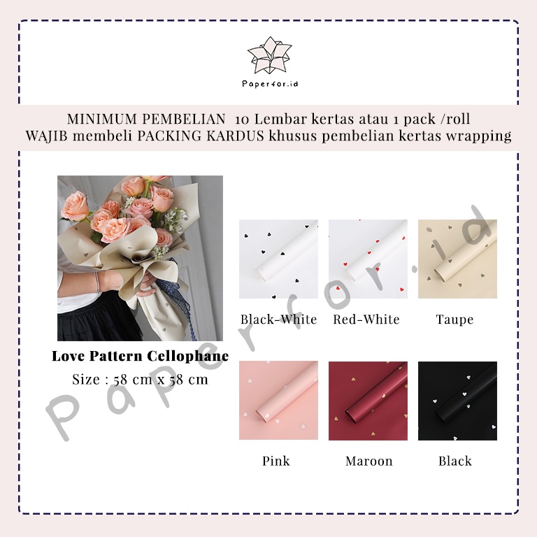 Kertas Buket Bunga Cellophane Bucket Wrapping Paper Florist Love Pattern Grosir