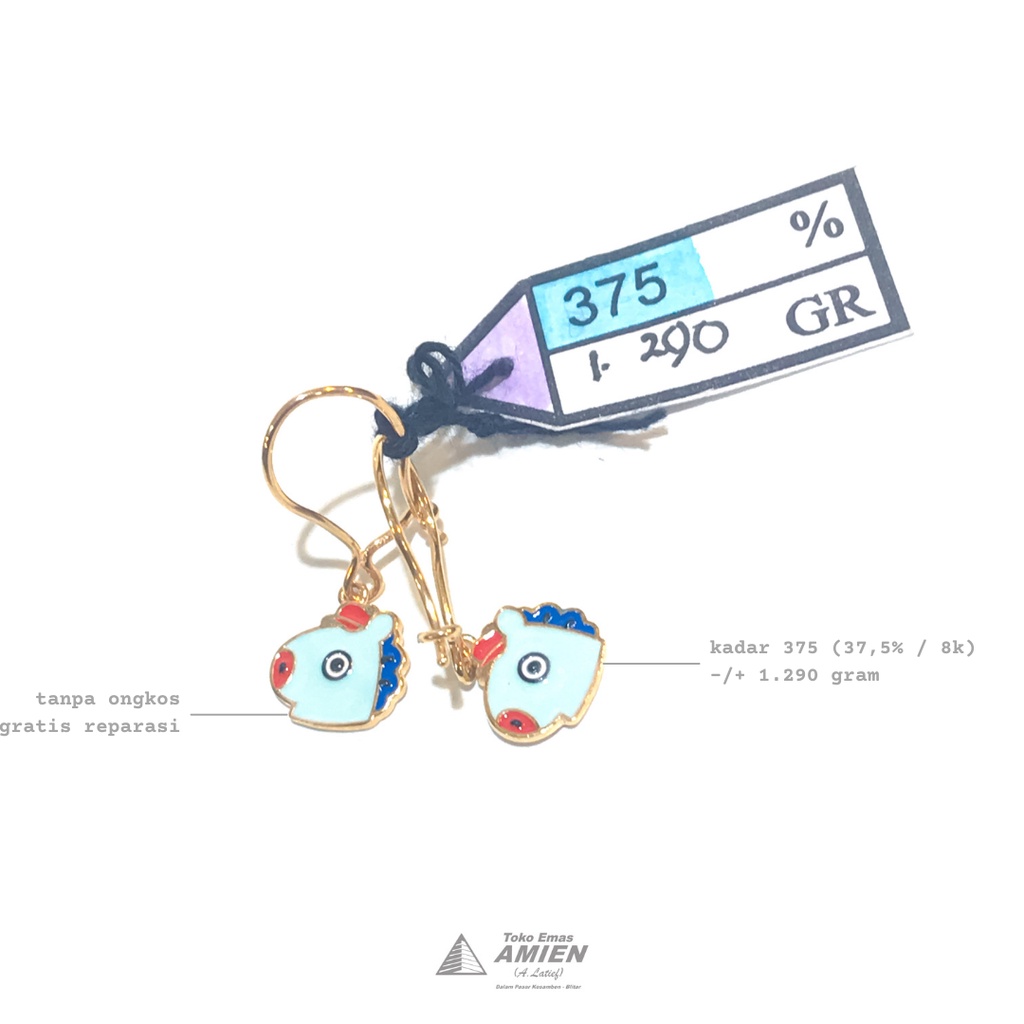 Toko Emas Amien Anting Emas Asli UBS Kadar 375 (37,5% / 8K) 1.290 gram - Gondel Line Friend BT21 Man