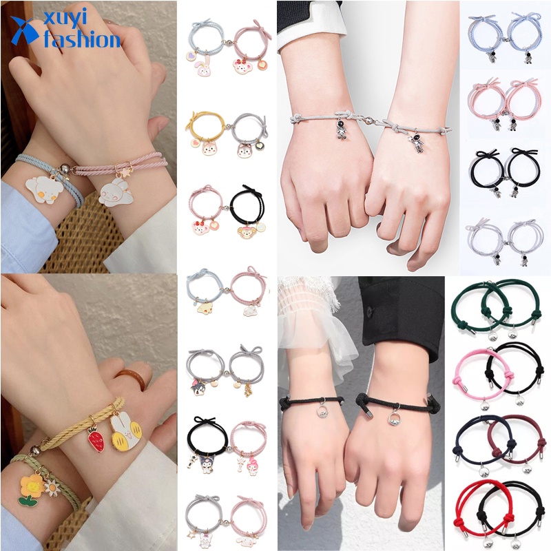 2pcs/set Korea Couple Bracelet Cartoon Magnet Hair Tie Bracelet Astronaut Wave Adjustable Fashion Couple Girlfriend Bracelet Hair Jewelry Accessories