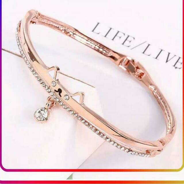 Gelang Diamond Motif Kucing Stainless