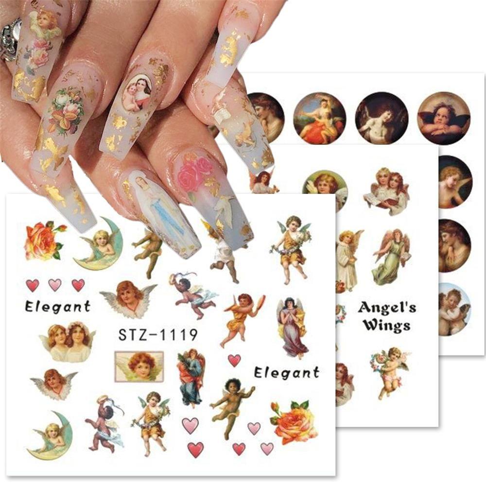 Wonder Angels Stiker Kuku Kecantikan Transfer Decals Virgin Mary Cupid Nail Stickers