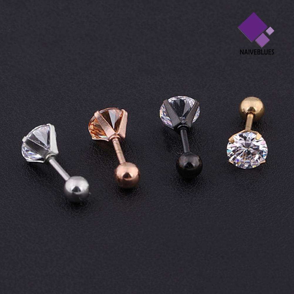 1pc Anting Stud Cubic Zirconia Bahan Titanium Untuk Unisex