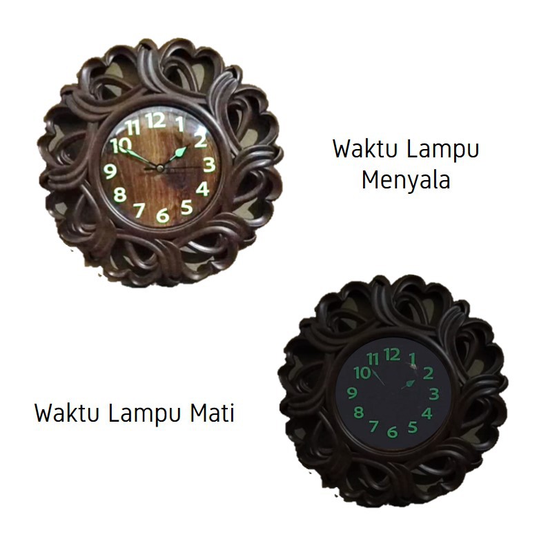 Jam Dinding Motif Kayu Classic Vintage Glow In The Dark Klasik Wall Clock 26cm Free Baterai