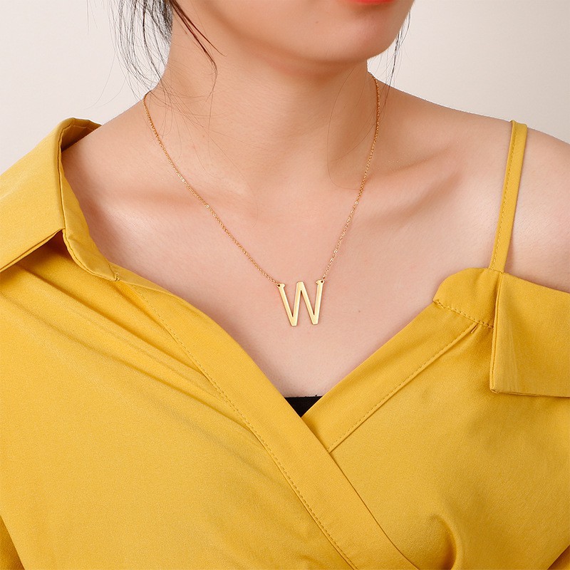 OVERFLOWS.ID Kalung Huruf Abjad SILVER Titanium Jumbo Kekinian A-Z Choker Model Simple Ala Korea