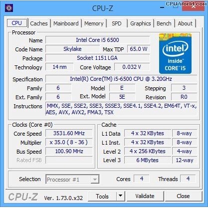 Processor Intel Core i5 6500 tray Socket 1151 Skylake