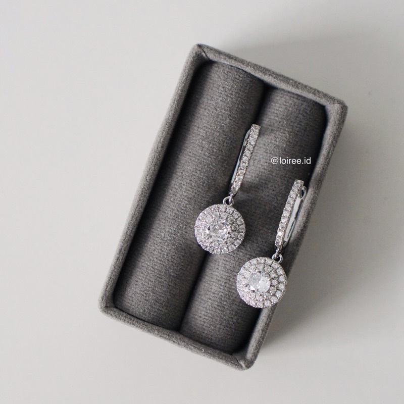 JOLENE | Wedding Collection - Zirconia Round Halo Dangle Stud Bridal Earrings - Anting Wanita