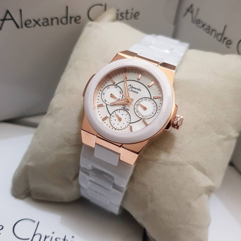 ALEXANDRE CHRISTIE ORIGINAL AC2224 PUTIH ROSEGOLD KERAMIK