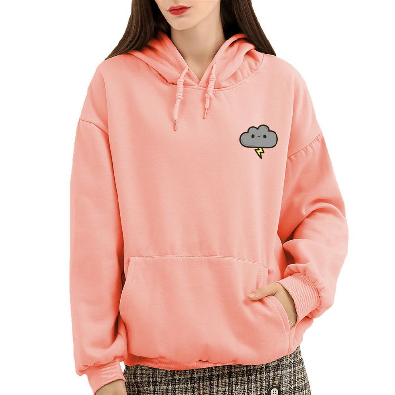 S - XXXXXXL(6XL) Hoodie THUNDER CLOUDS Cute BIG SIZE Jaket Korean Style OVERSIZE Unisex Jacket Jumper Fleece Premium Boy Girl Awan Lucu Smiley 5XL 4XL XXXL XXXXL Harajuku Street Style Lilac peach Mint Baby Pink