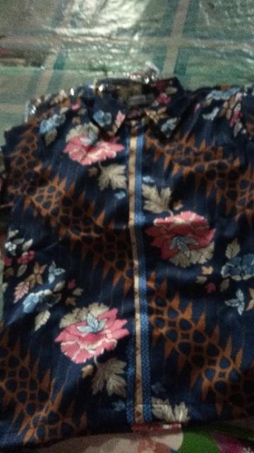 Kemeja Hem Batik Anak Motif Bunga Sepatu Navy Baju Atasan Laki-laki Trend Modern