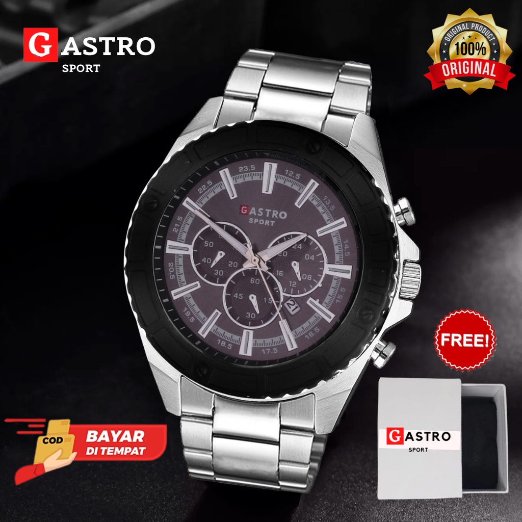 Jam Tangan Pria Rantai Stainless Gastro Sport Tahan Air Date Watch Kasual