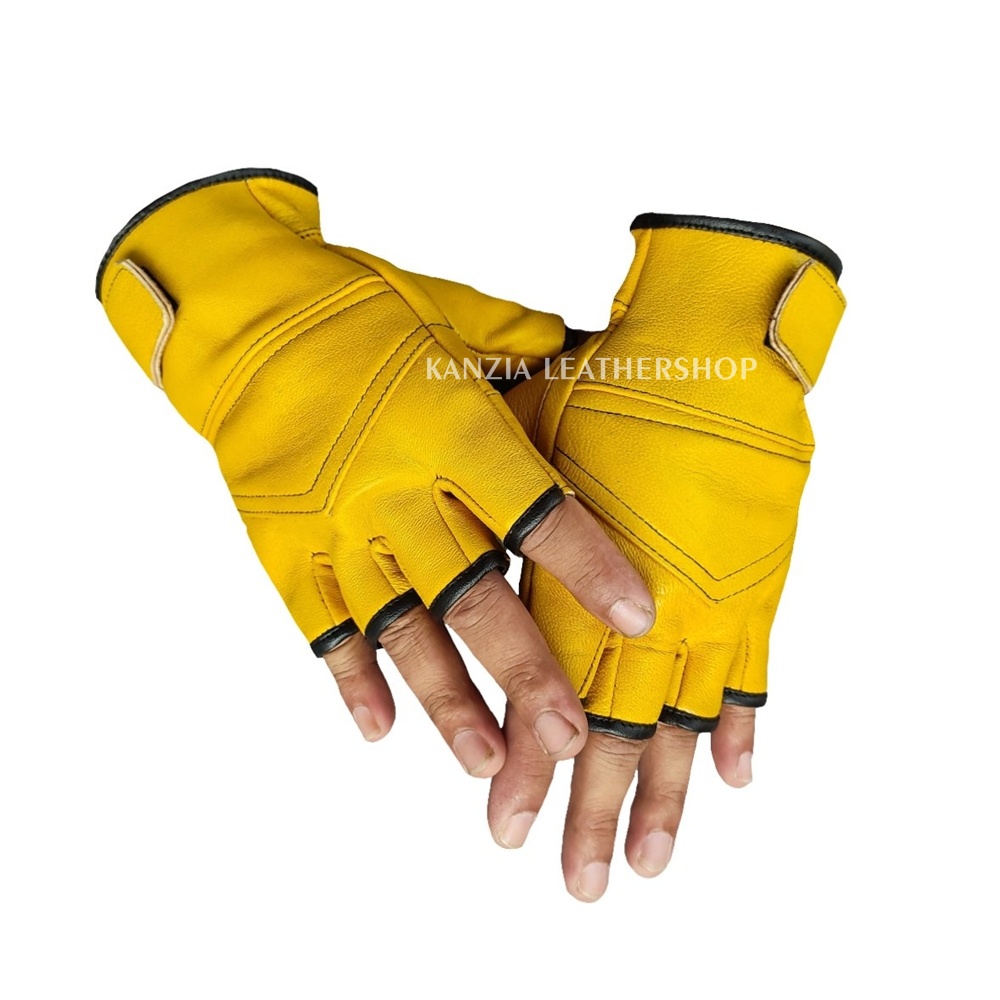 Sarung Tangan Kulit Motor Setengah Jari Kanzia Leathershop Yana Gloves