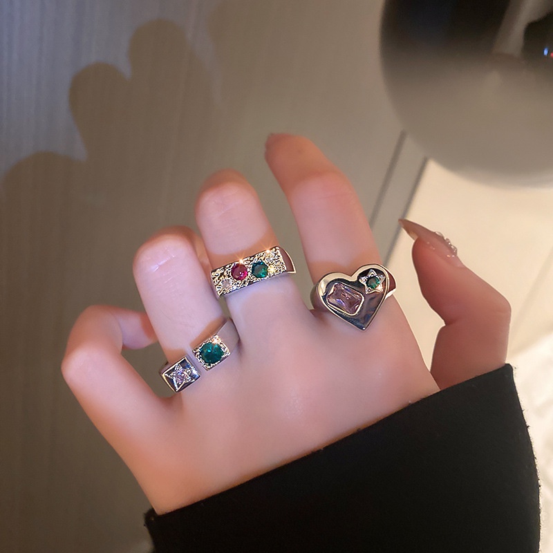 Set Cincin Berlian Bentuk Hati Gaya Korea Selatan