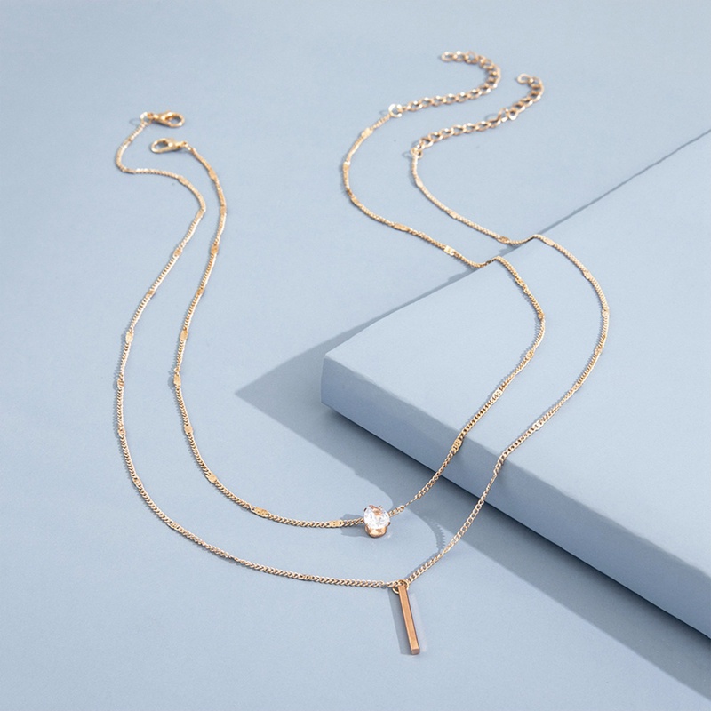 Set Kalung Liontin Kristal Berlian Imitasi Bentuk Persegi Geometris Warna Emas Gaya Vintage Untuk Wanita