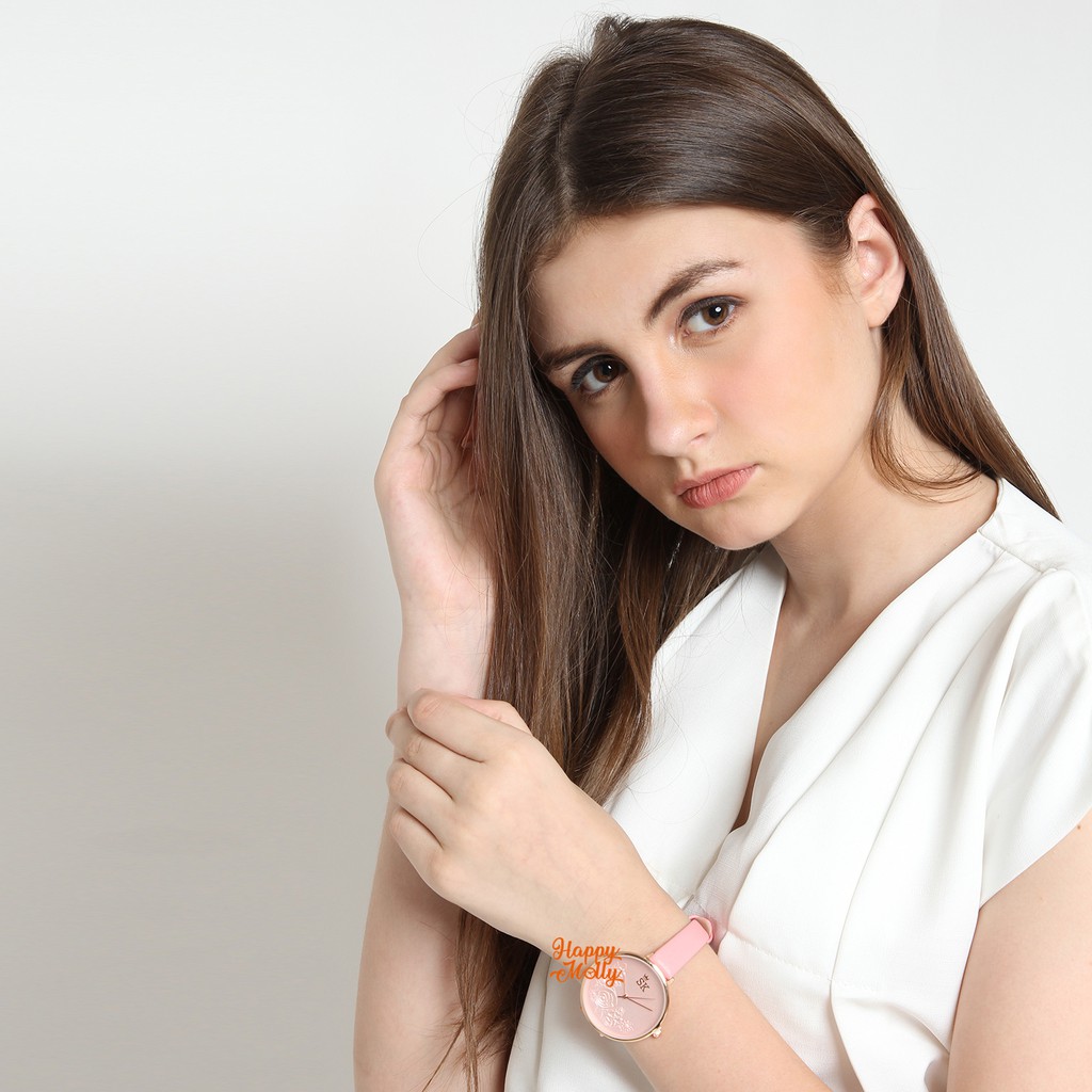 SK Mawar 3D [ Pink ] Jam Tangan Water Resistant Wanita Fashion Strap Leather - SK_814