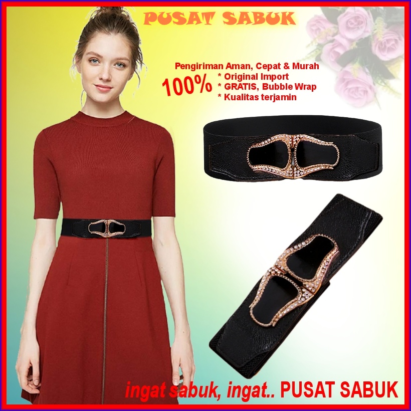 Sabuk Belt Cewek Tali Gesper Wanita Ikat Pinggang Elastis Korea Obi Karet besar Gasper Ban Fashion Kekinian Pesta Murah Grosir Cantik Lebar Hitam Waist Mewah Hias Blet Melar Baru