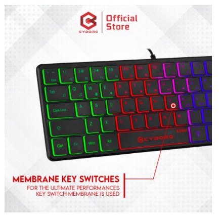 Keyboard mini gaming cyborg membrane wired usb 2.0 tkl 60% 64 keys rainbow k64m atom