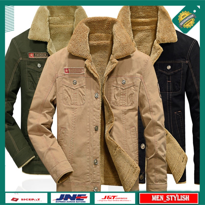 Jaket Pria Bulu Dalam Army Military Winter Jacket Men Fleece Thick Warm Cardigan Male Coat Tactical 