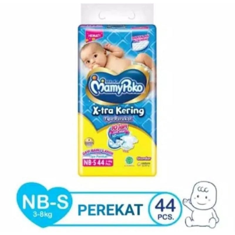 Popok Mamipoko isi 6 ball  Pempers Mamypoko Xtra kering NB-S 44 YG TIPE PEREKAT popok bayi baru lahi