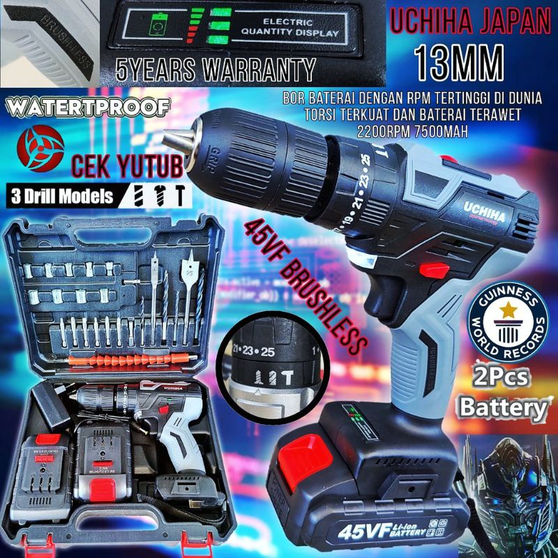 BOR BATERAI 45V UCHIHA BETON BESI TEMBOK KAYU BOR KUAT IMPACT DRILL BETON BESI BRUSHLESS TERJANGKAU