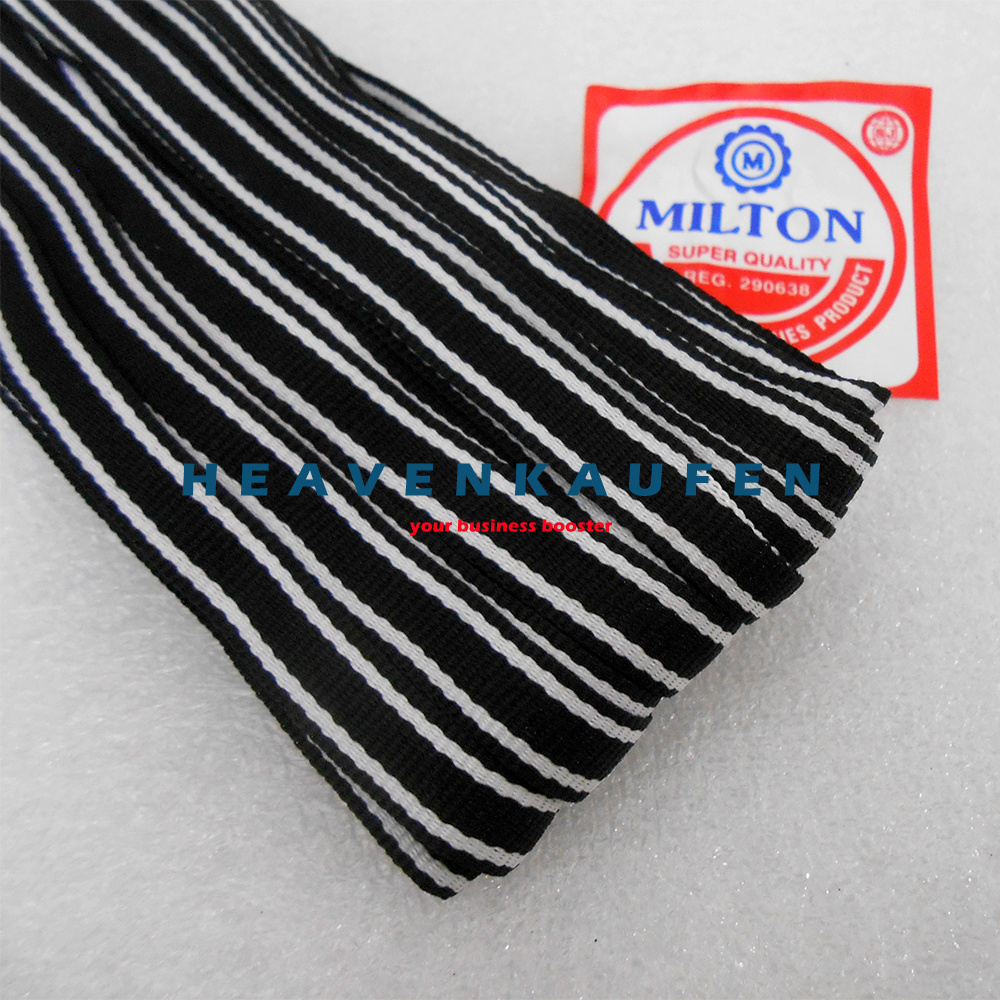 Webbing Strip Halus Lebar 1 cm Warna Hitam Strip Putih Harga Per Rol isi 18 Meter