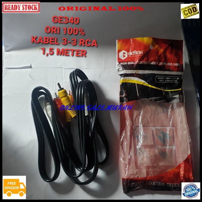 G340 Kabel rca audio video 1,5 meter sound suara tv dvd stereo jek jack sambungan elektronik elektrik monitor speaker spk musik DLL multi fungsi universal G340   KABEL RCA AUDIO VIDEO 3 - 3 kuning merah biru * Penyambungan Kabel Multifungsi Audio