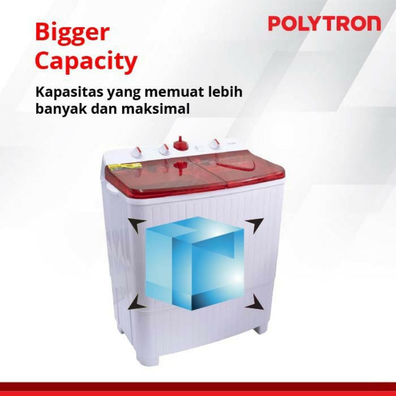 POLYTRON PWM 751 MESIN CUCI 2 TABUNG POLYTRON TWIN TUB KAPASITAS 7.5 KG