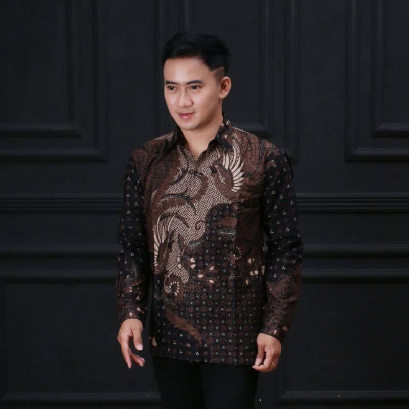 Batik Pria Lengan Panjang BATIK AZMIL HRB026 motif KERATONAN Kode 002 size M L XL XXL Reguler