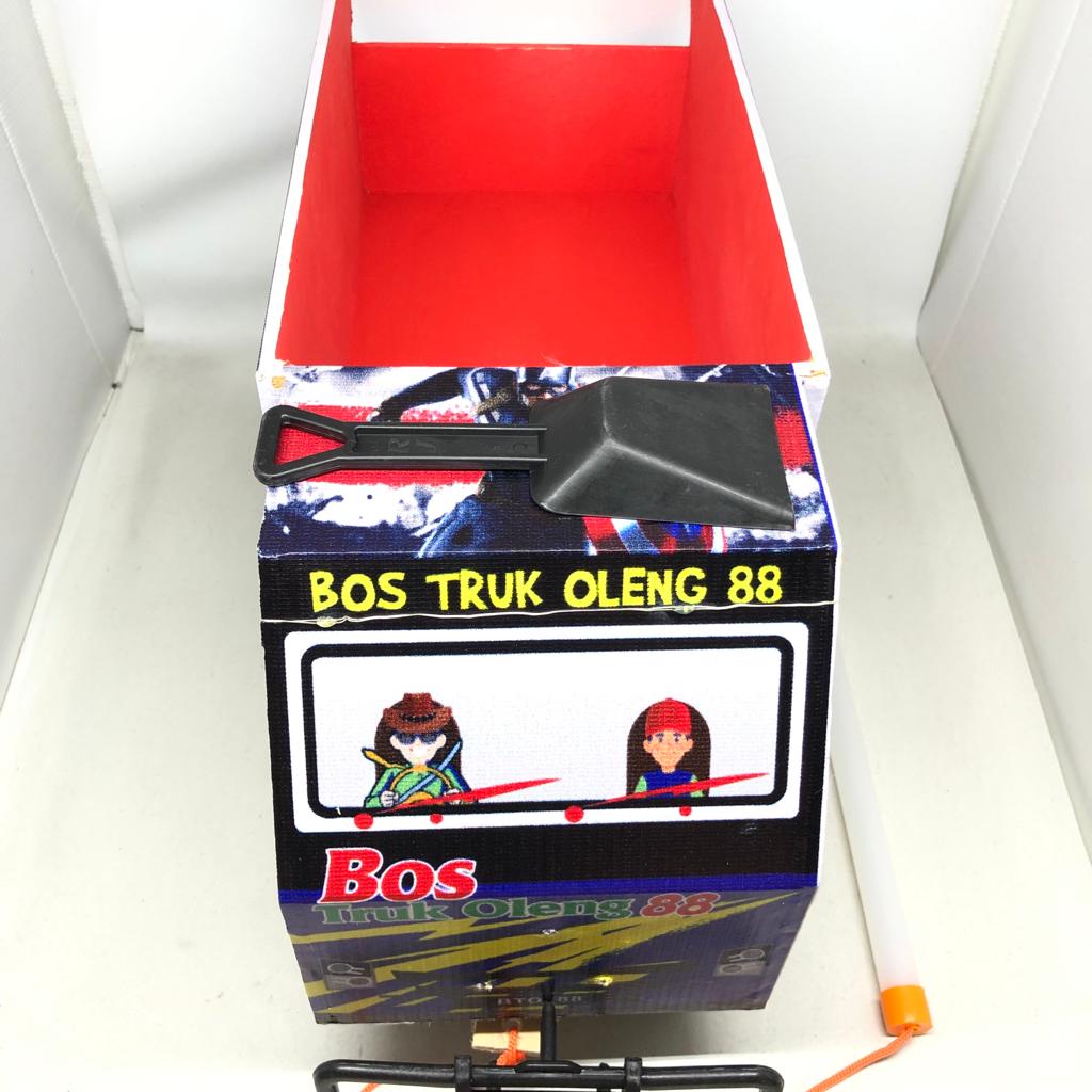 Mainan anak mobil truck oleng bahan kayu truk pasir bak lampu besar